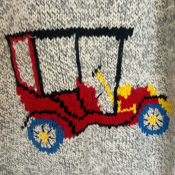 XXL cowichan handcrafted wool sweater with a “transportation” theme- incredible - Picture 11 of 15